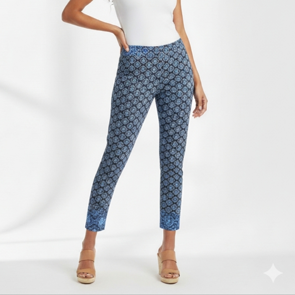 Isaac Mizrahi Blue Paisley Border Ankle Pants NWT